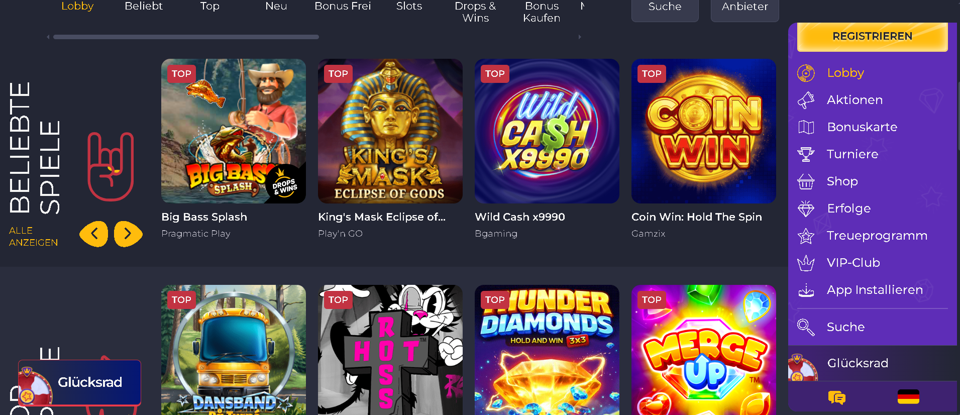 Rolling Slots Casino Lobby Vorschau